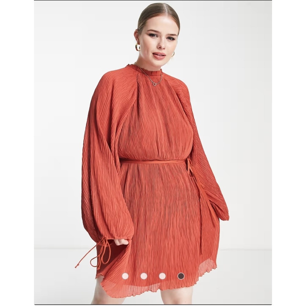 ASOS DESIGN Size 10 Pleated high neck plisse mini dress Blouson/Batwing Sleeve